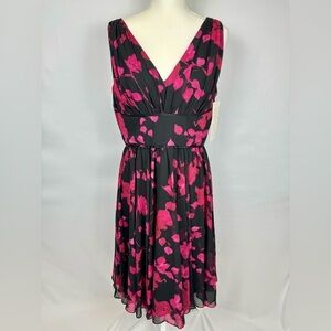 NWT Boston Proper Lost Rose Tea Cocktail Dress Sleeveless Black Fuchsia Floral